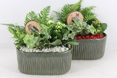 Arr2 Pl - Ker. Glazed Green Ovaal - Rood/wit 23P 29cm